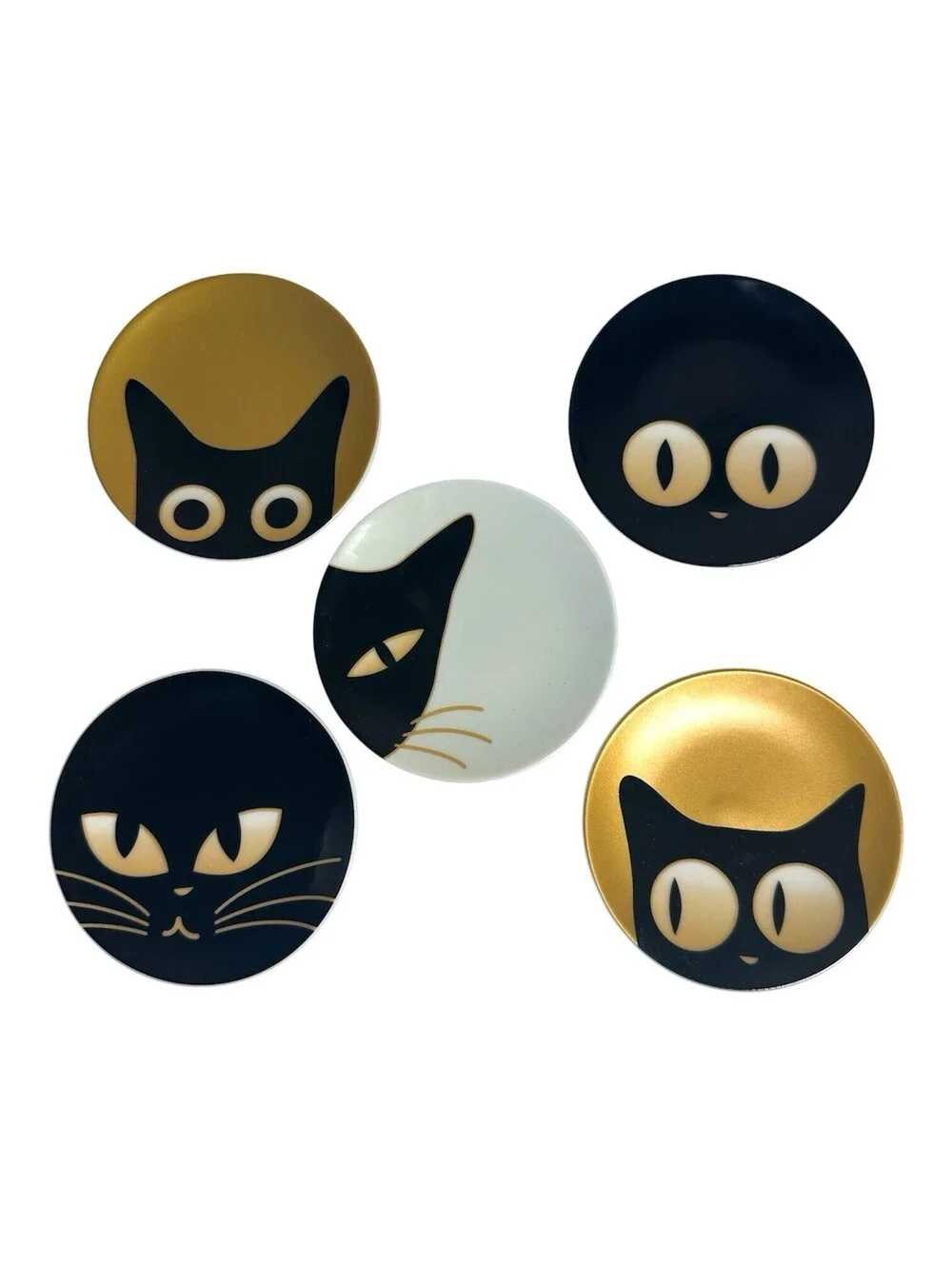 Jewel Miya Black Cat Eyes Plate Set of 5 Ceramic Miniature Plates 3.5